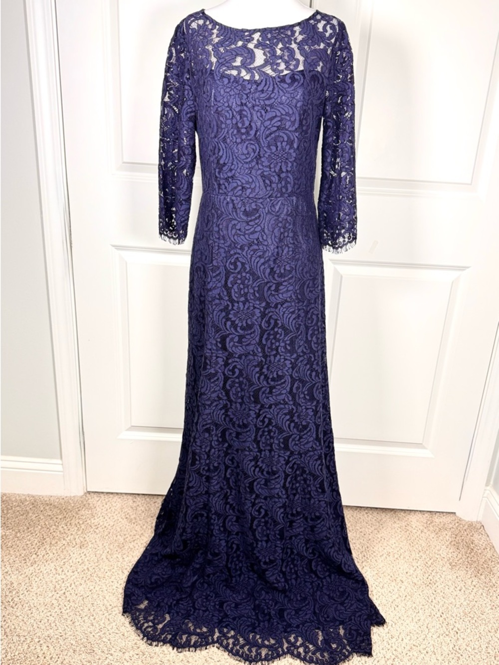 LUSIO Navy Lace Formal Gown Mermaid Maxi Gala Prom Evening Mother of Bride L